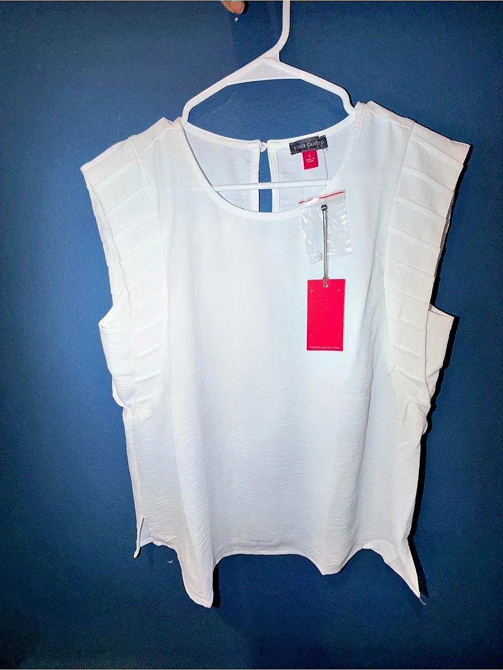 Vince Camuto Pleat Sleeve Shell Top Ruffle Sleeve White Medium
